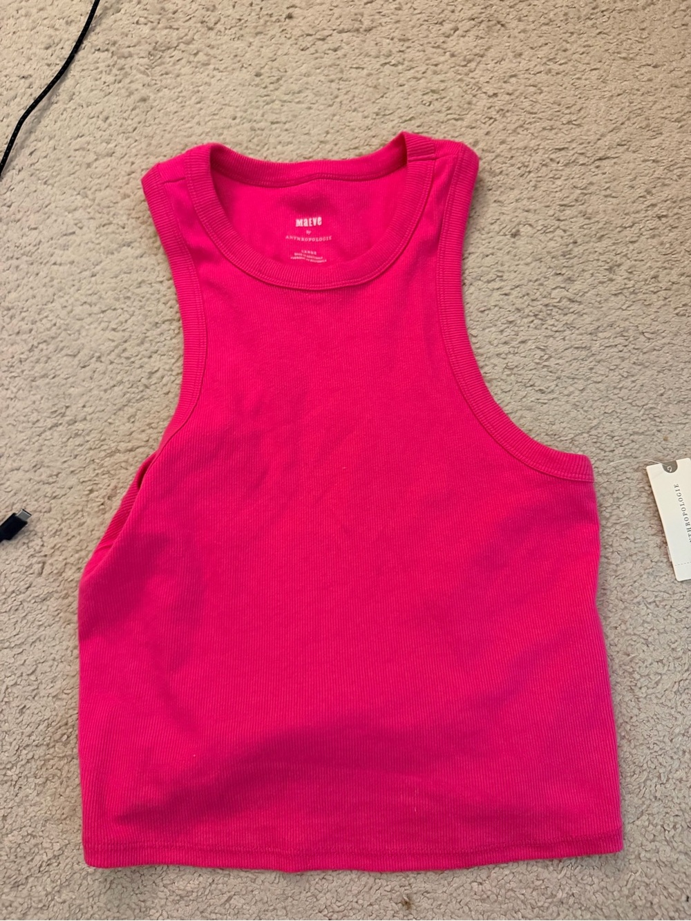 Maeve Pink Ribbed Tank Top higher neck cropped